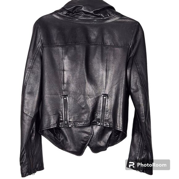 Alice + Olivia Black Lambskin Moto Jacket SZ M - Picture 3 of 5